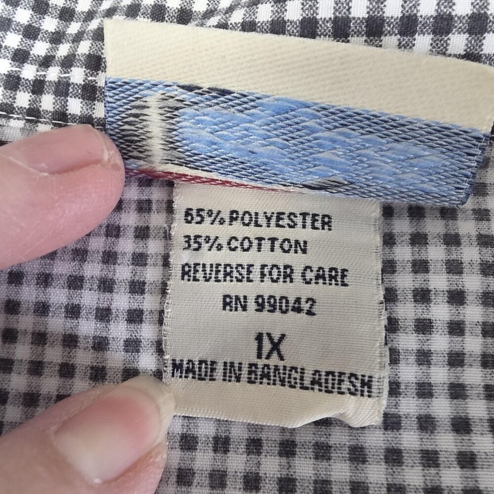 Las Olas Shirt Womens 1X Black Check Button 50s Rock Car Dancers Embroidered Top - Picture 7 of 10